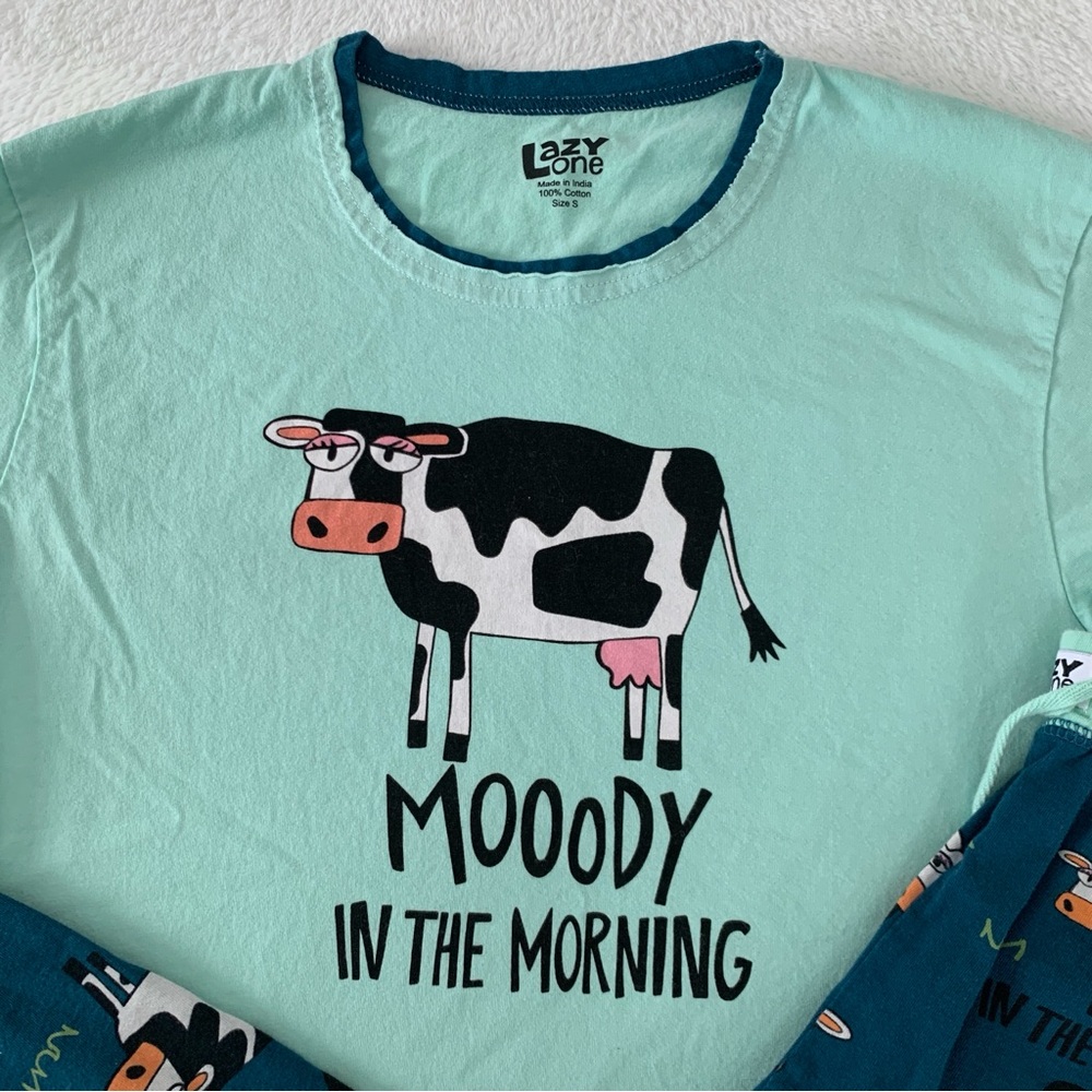 Women’s Small LAZY ONE Moody In The Morning Cow 100% Cotton Pajama Lounge Set - Picture 2 of 10